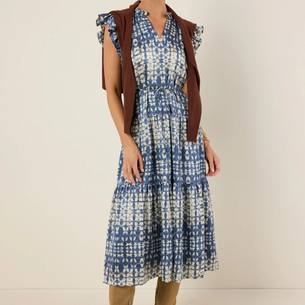 NWT Abstract Print Midi Dress with Ruffle Sleeves Size M